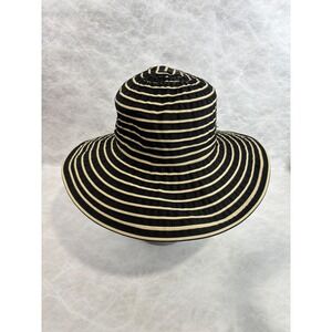 San Diego Hat Co Womens Black Tan Striped Wide Brim Sun Hat Polyester O/S